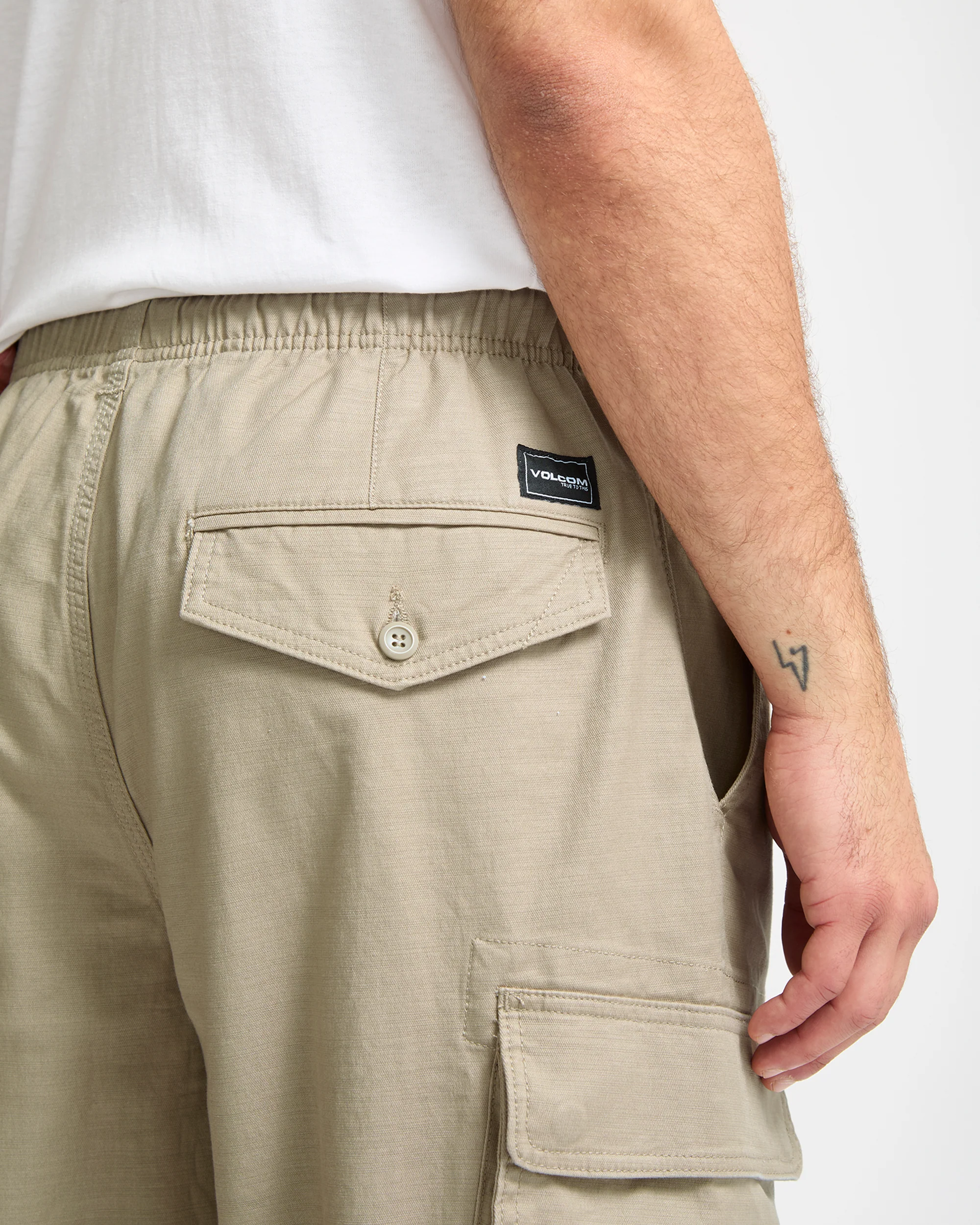 Billow Tapered Elasticated Waist Cargo Trousers - Khaki - Image 3