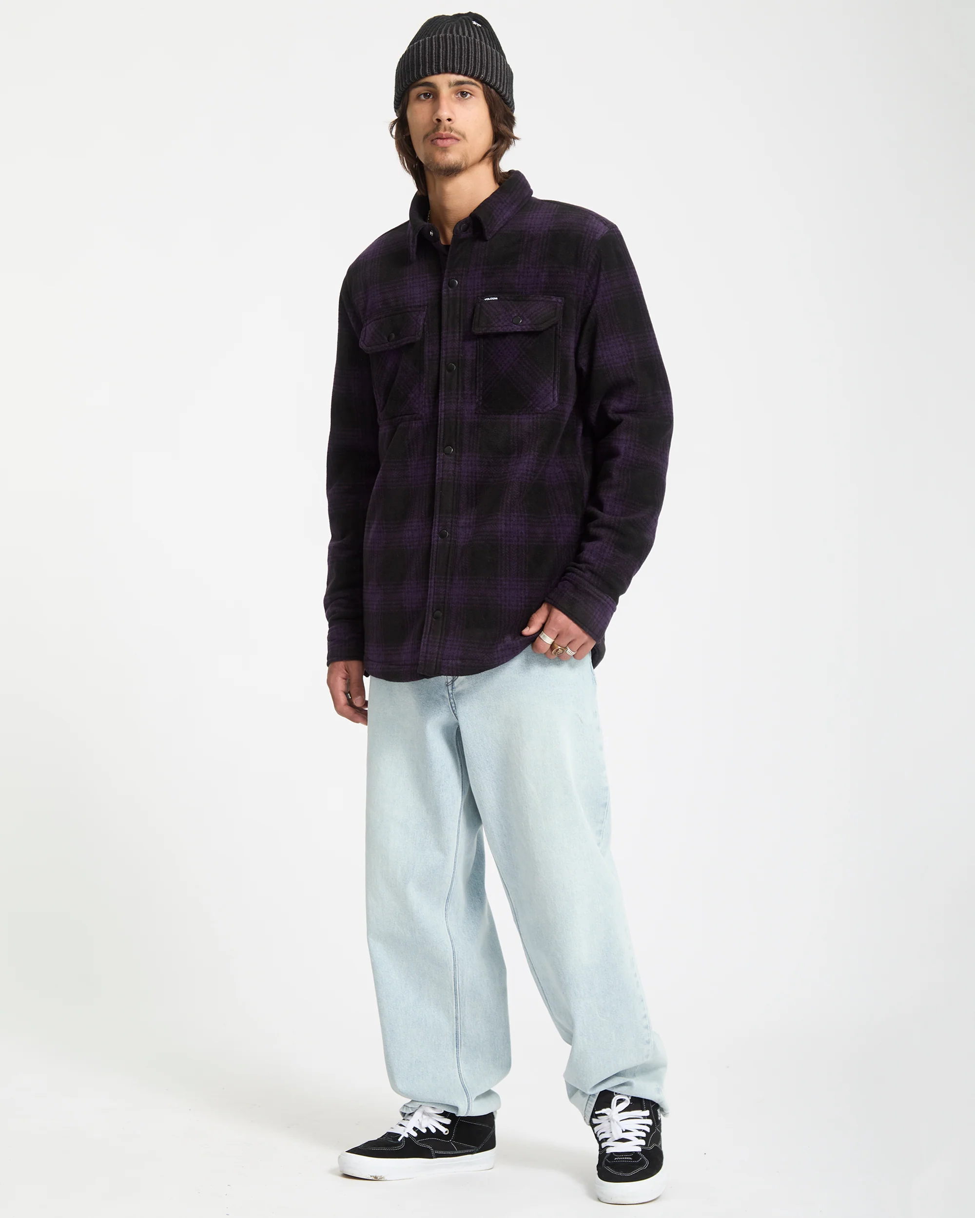 Bowered Fleece Over-Shirt - Dark Purple - Image 7