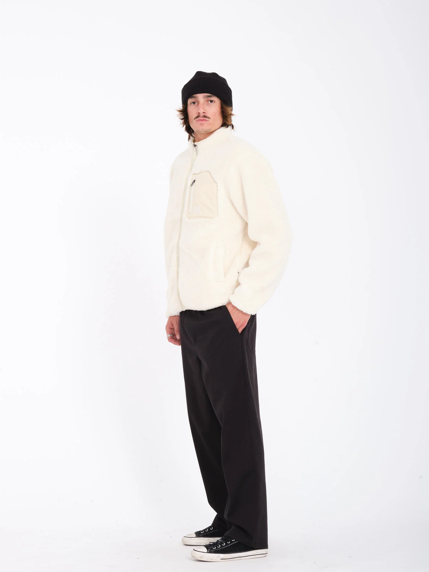 Muzzer Fuzzar Zip Sherpa Sweatshirt - DIRTY WHITE - Image 7