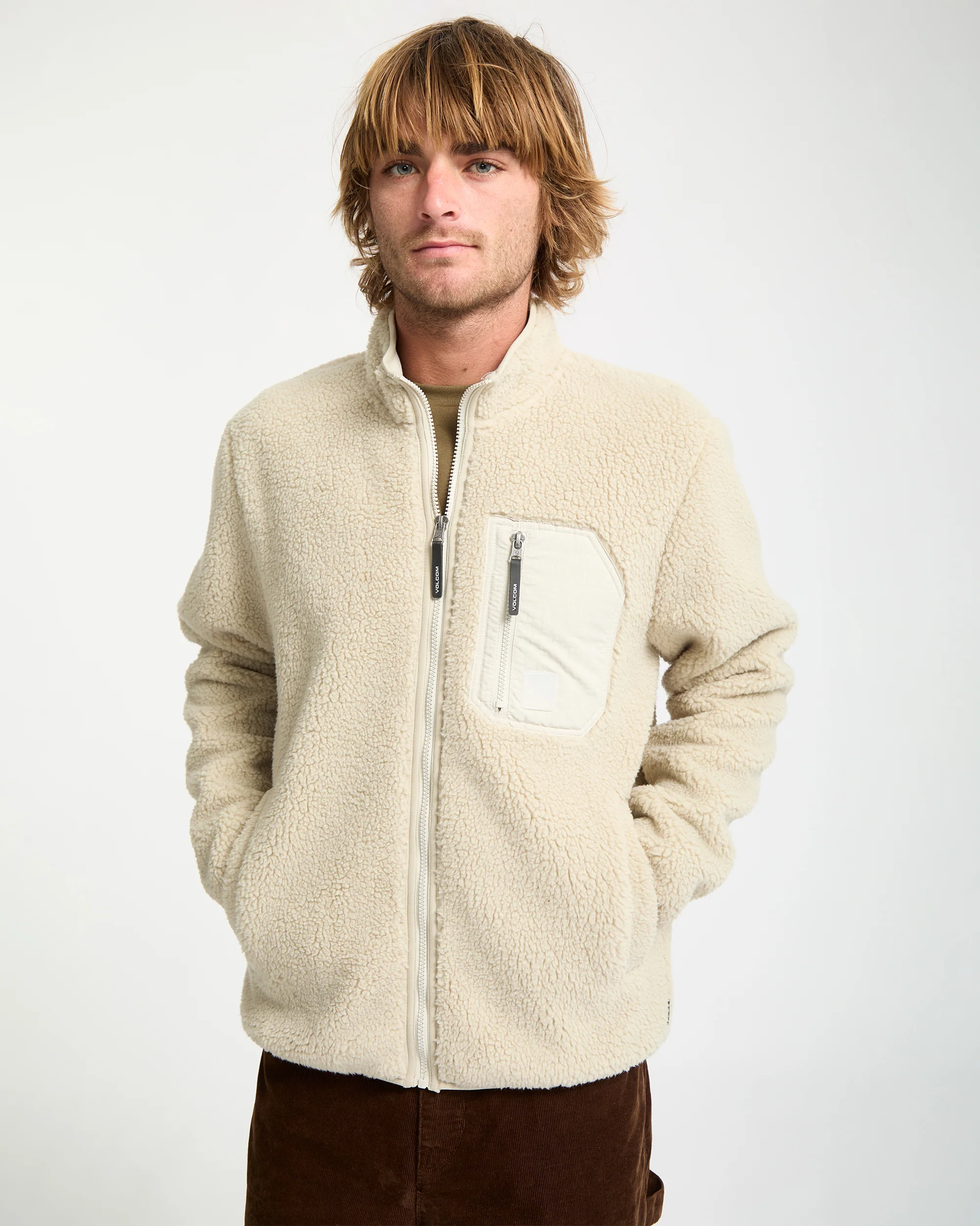 Muzzer Fuzzar Zip Sherpa Sweatshirt - Stone - Image 5