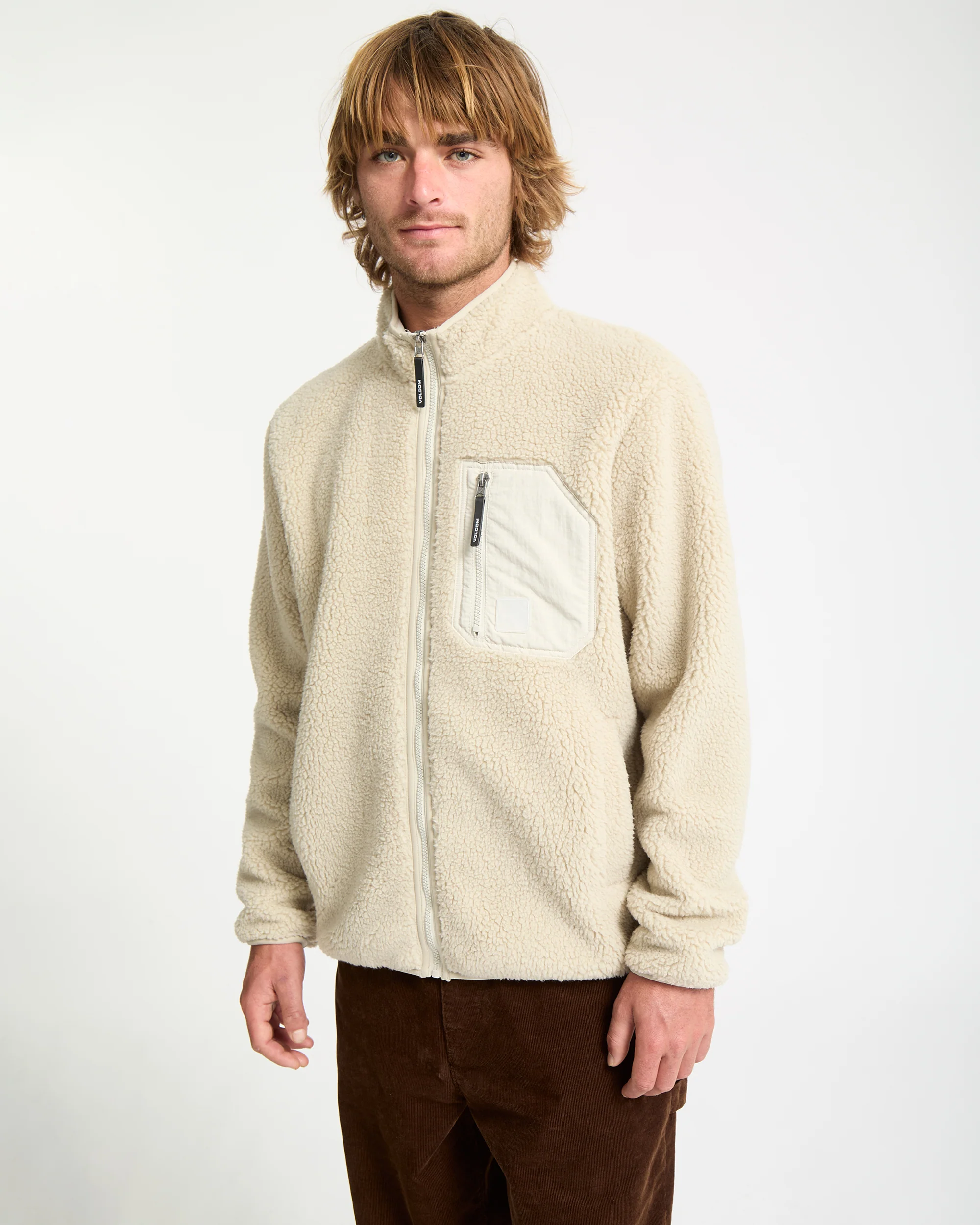 Muzzer Fuzzar Zip Sherpa Sweatshirt - Stone - Image 6