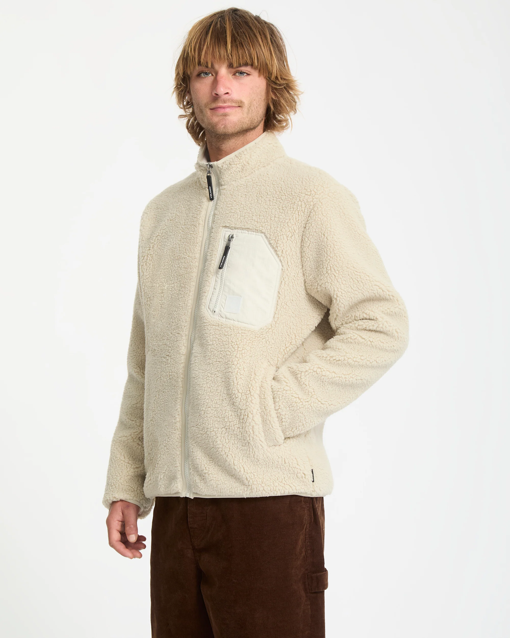 Muzzer Fuzzar Zip Sherpa Sweatshirt - Stone - Image 8