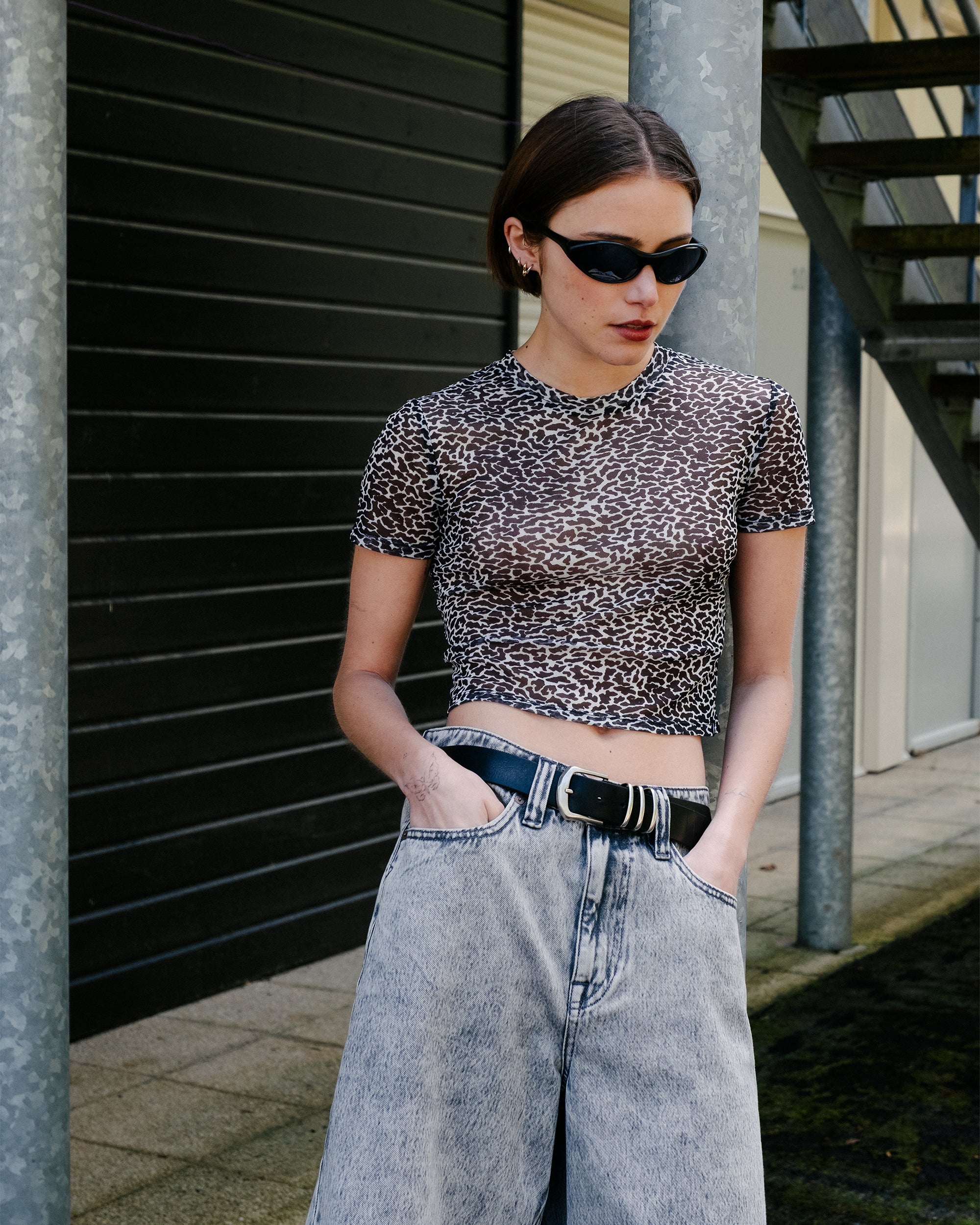 Rawly Knit Mesh Top - Black White - Image 5