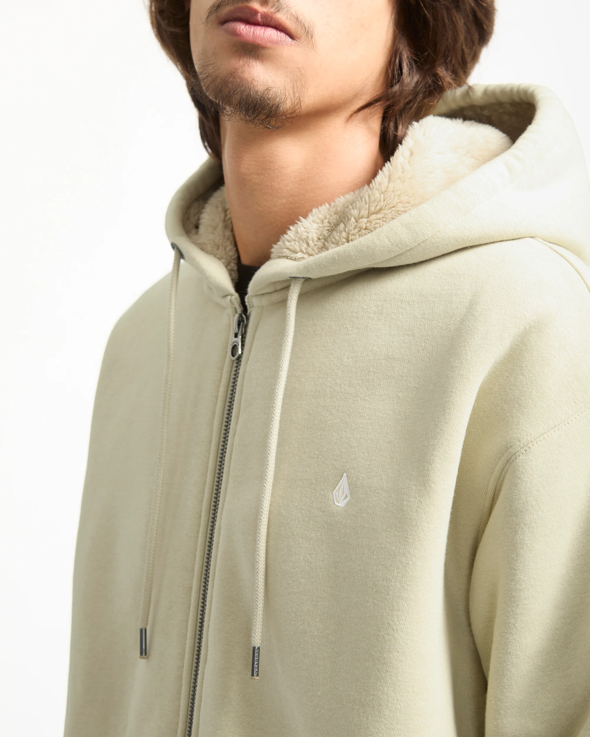 Single Stone Lined Zip Hoodie - Light Beige - Image 3