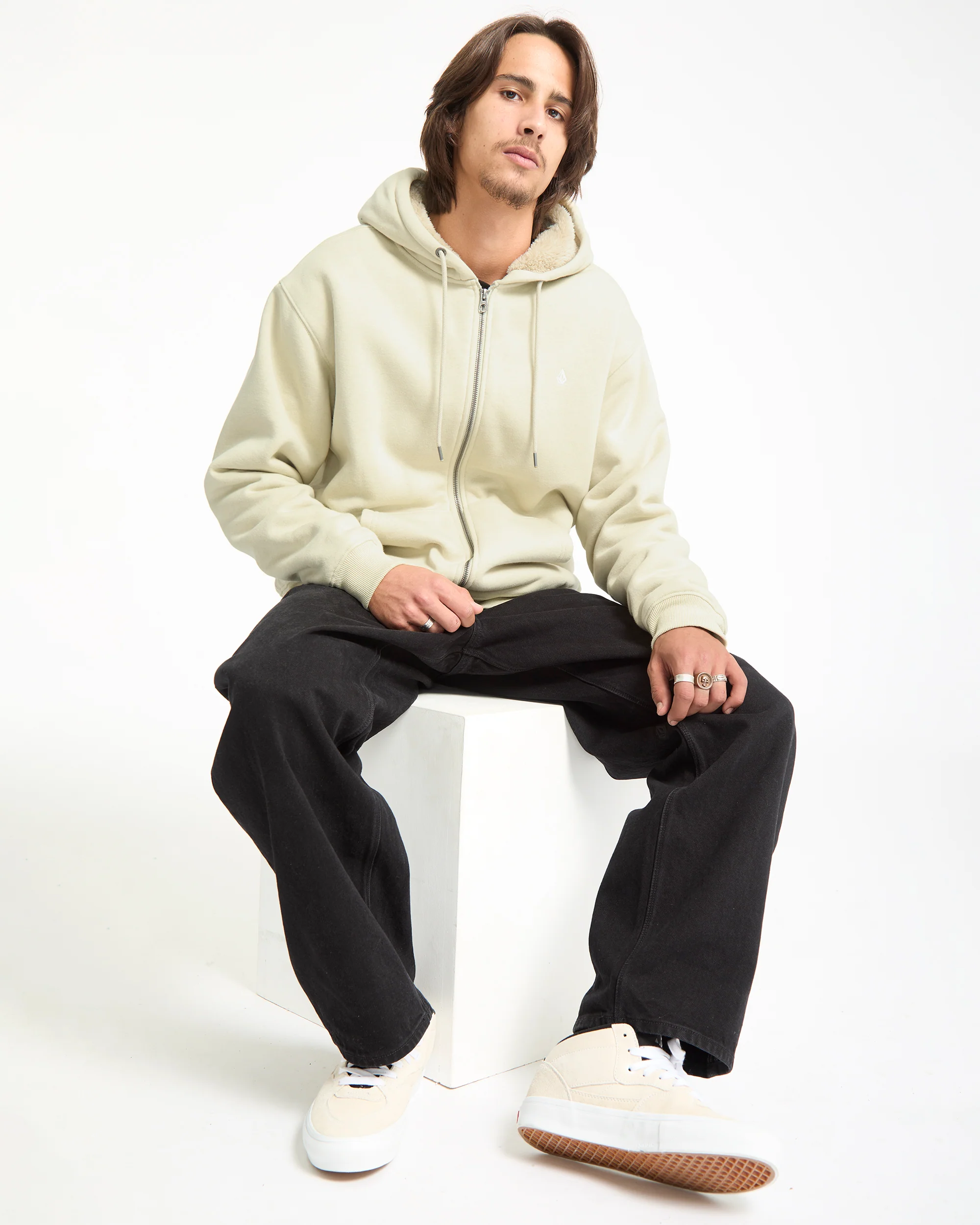Single Stone Lined Zip Hoodie - Light Beige - Image 5
