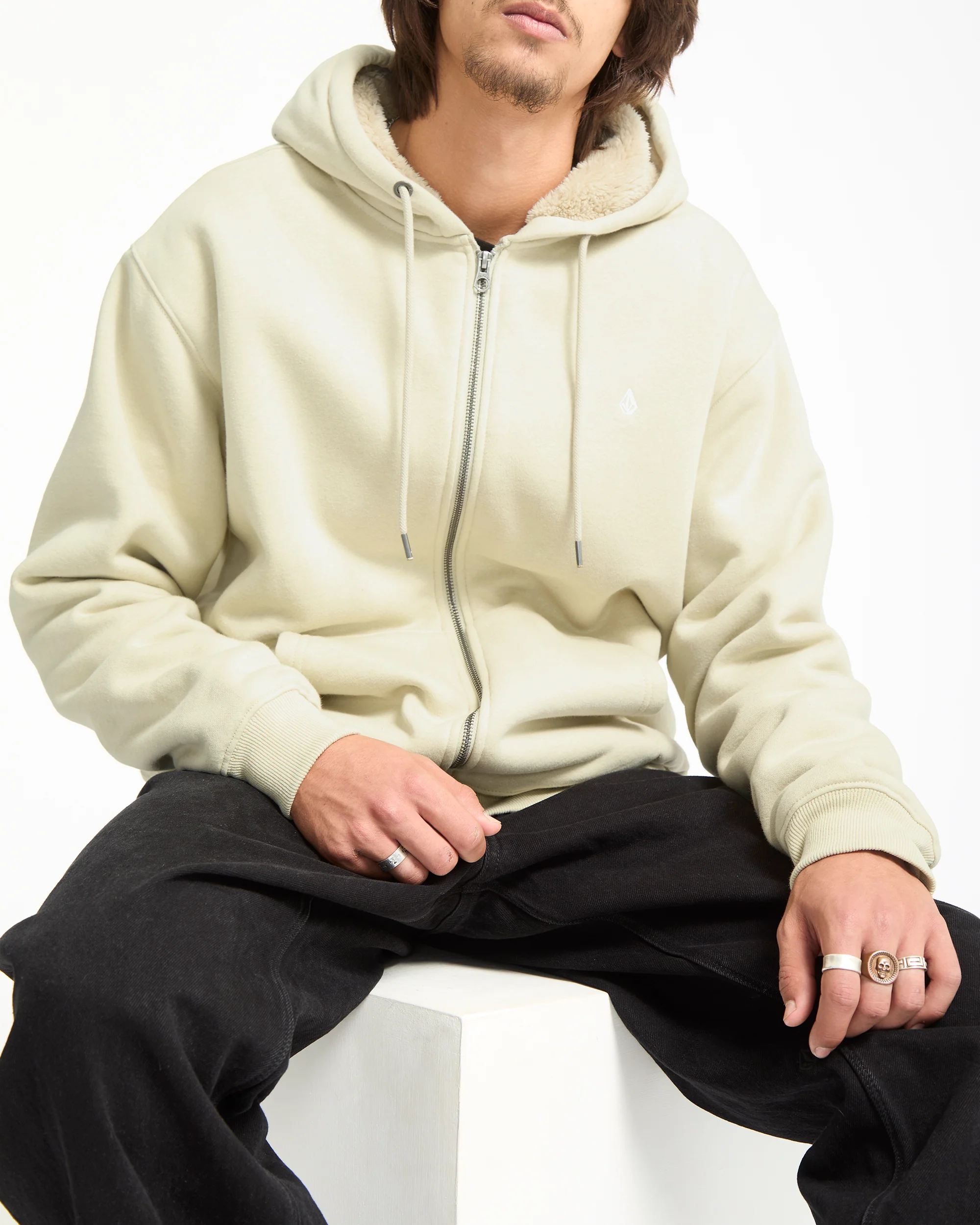 Single Stone Lined Zip Hoodie - Light Beige - Image 6