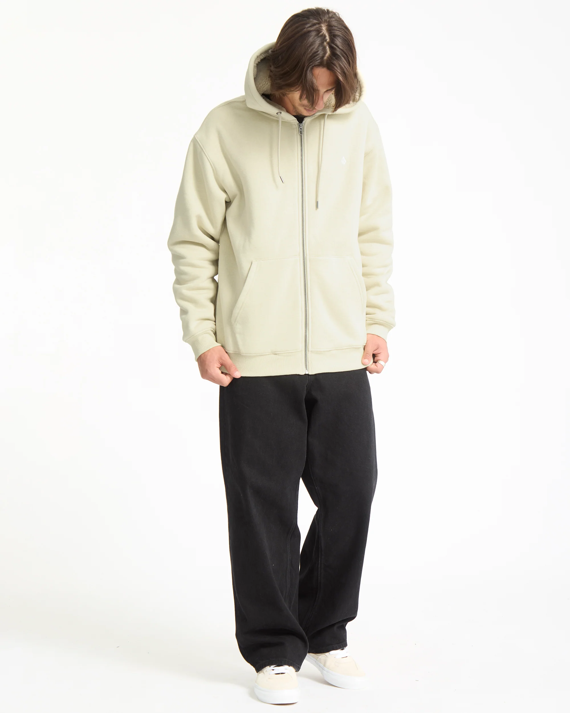 Single Stone Lined Zip Hoodie - Light Beige - Image 7