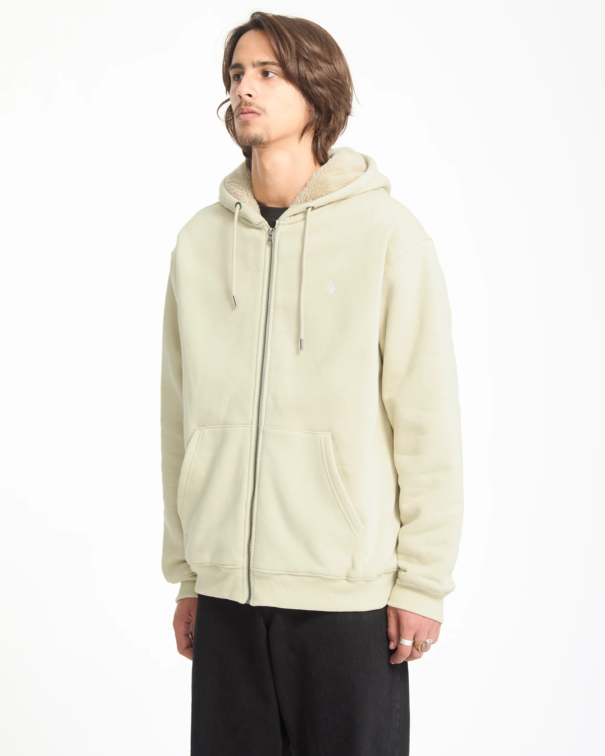 Single Stone Lined Zip Hoodie - Light Beige - Image 8