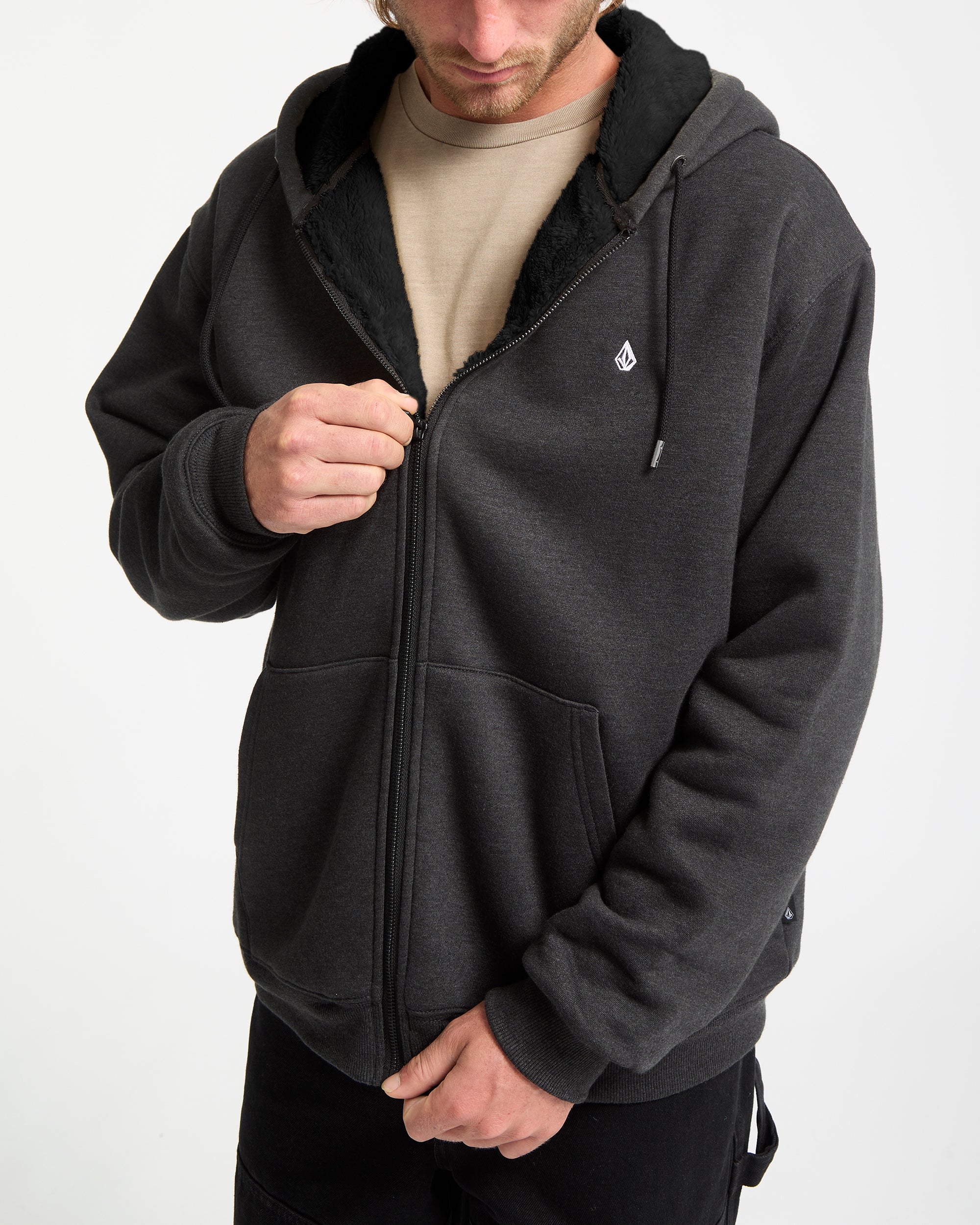 Single Stone Sherpa Lined Zip Hoodie - Heather Black - Image 5