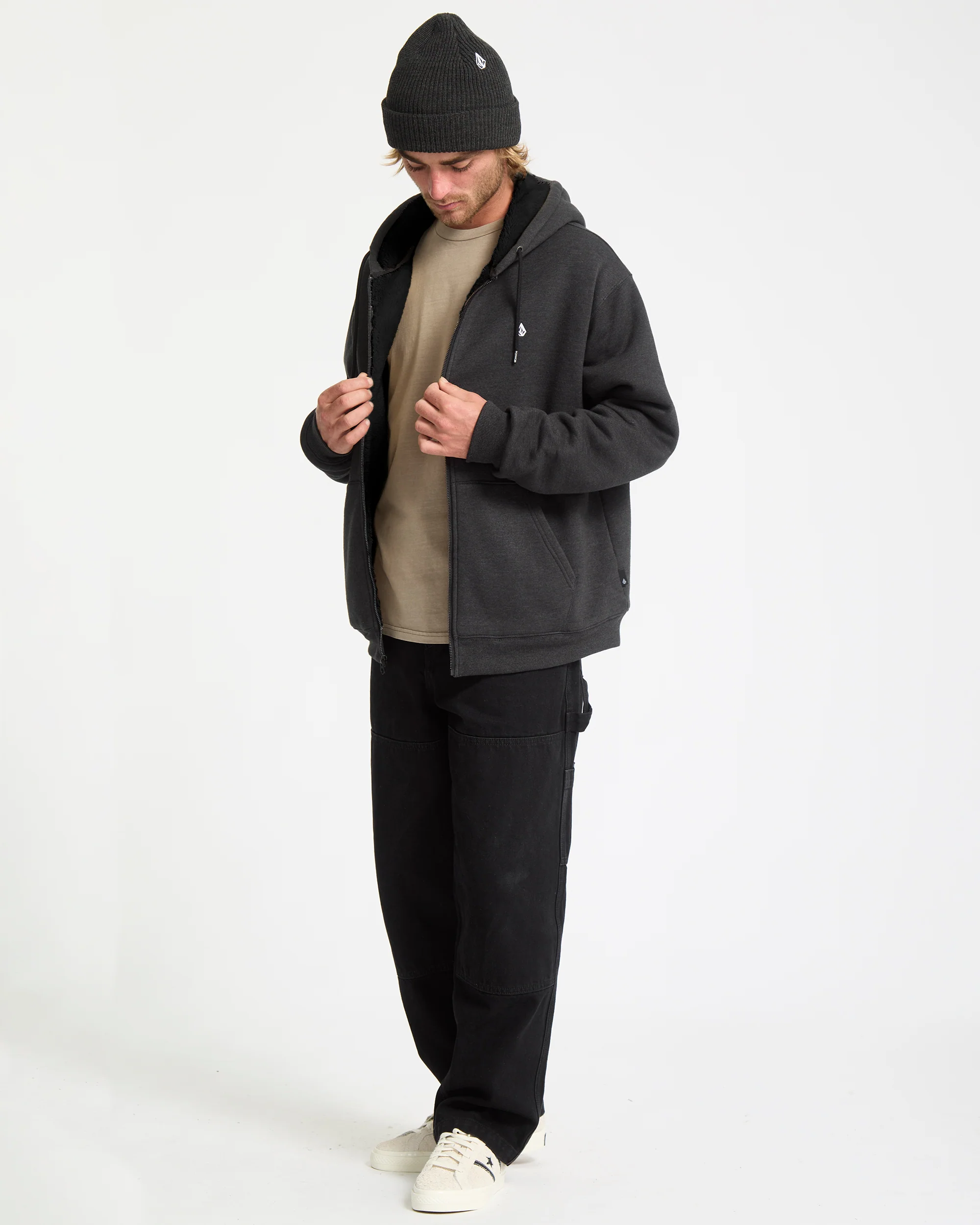 Single Stone Sherpa Lined Zip Hoodie - Heather Black - Image 6