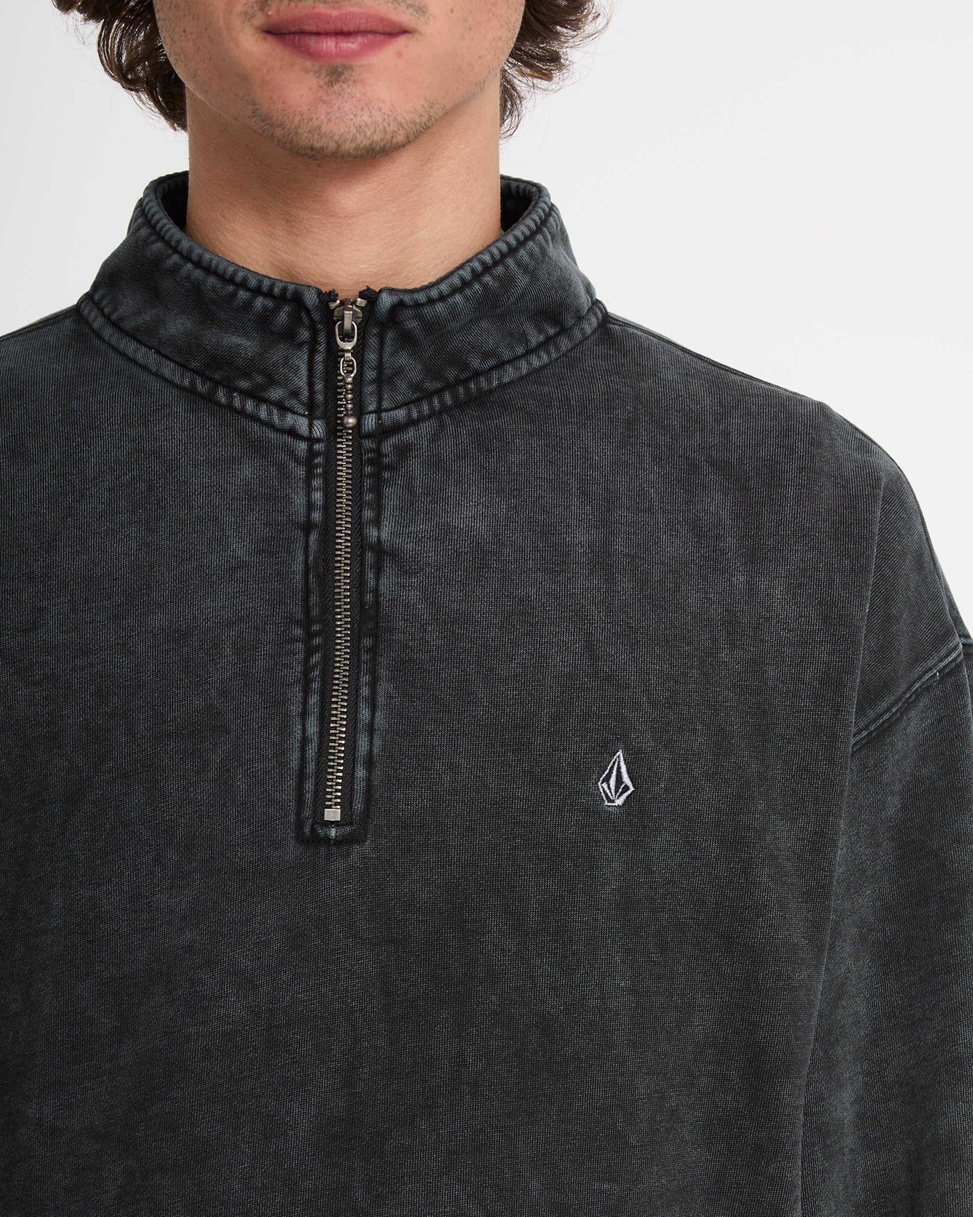 Single Stone Quarter Zip Sweatshirt - Light Acid Black - Image 5