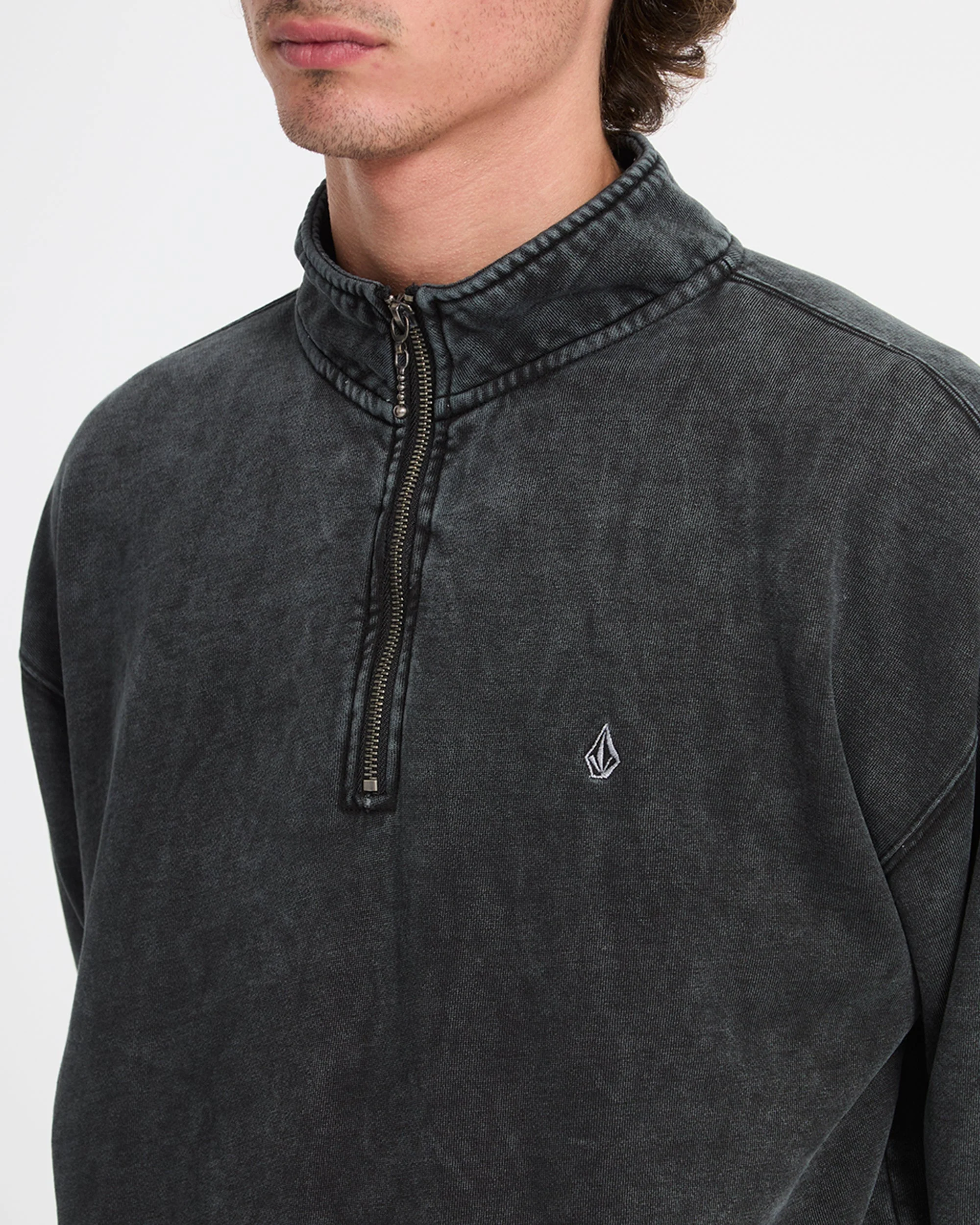 Single Stone Quarter Zip Sweatshirt - Light Acid Black - Image 7
