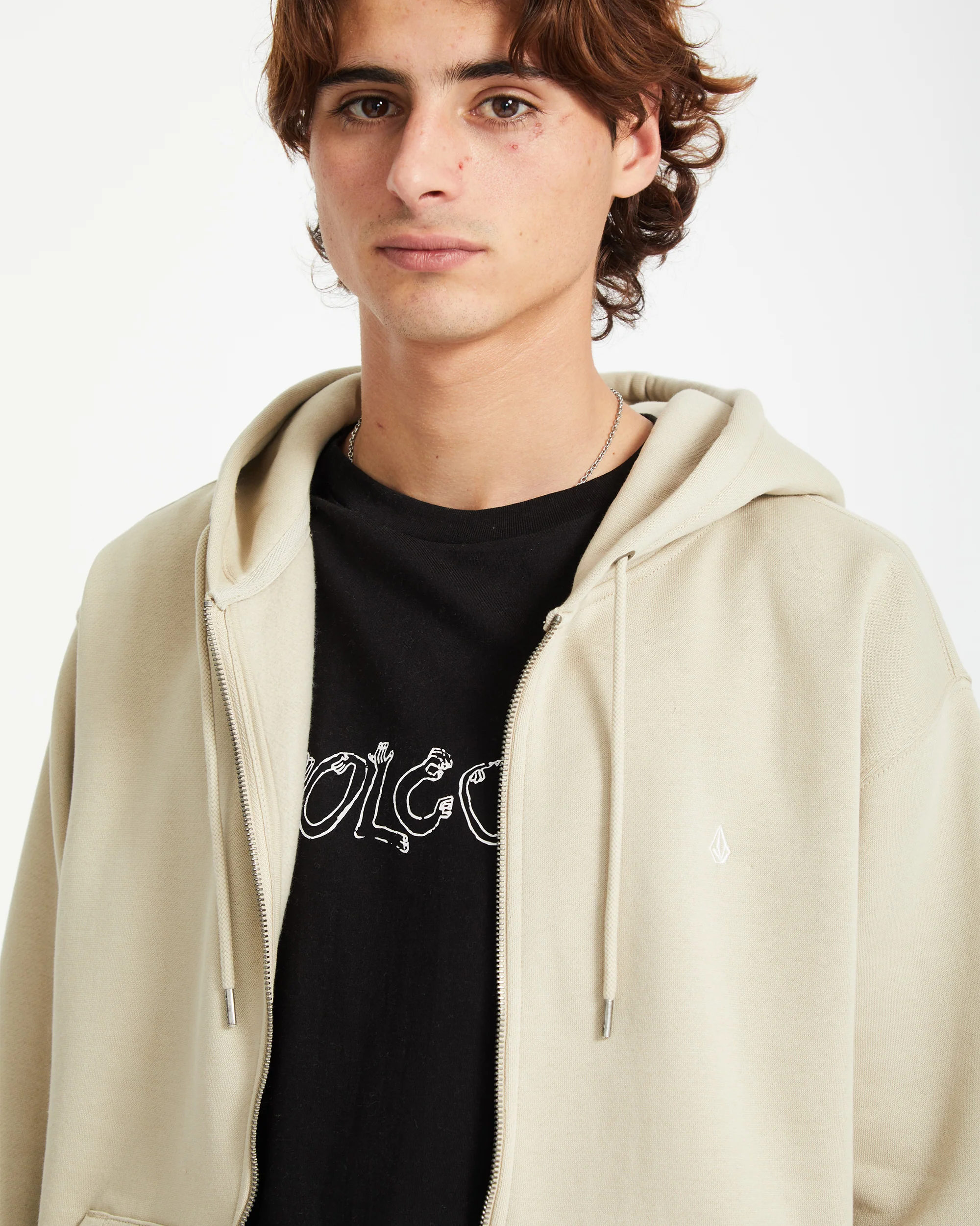 Single Stone Full Zip Hoodie - LIGHT KHAKI - Image 4